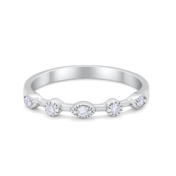 Half Eternity Art Deco Wedding Band Simulated CZ 925 Sterling Silver
